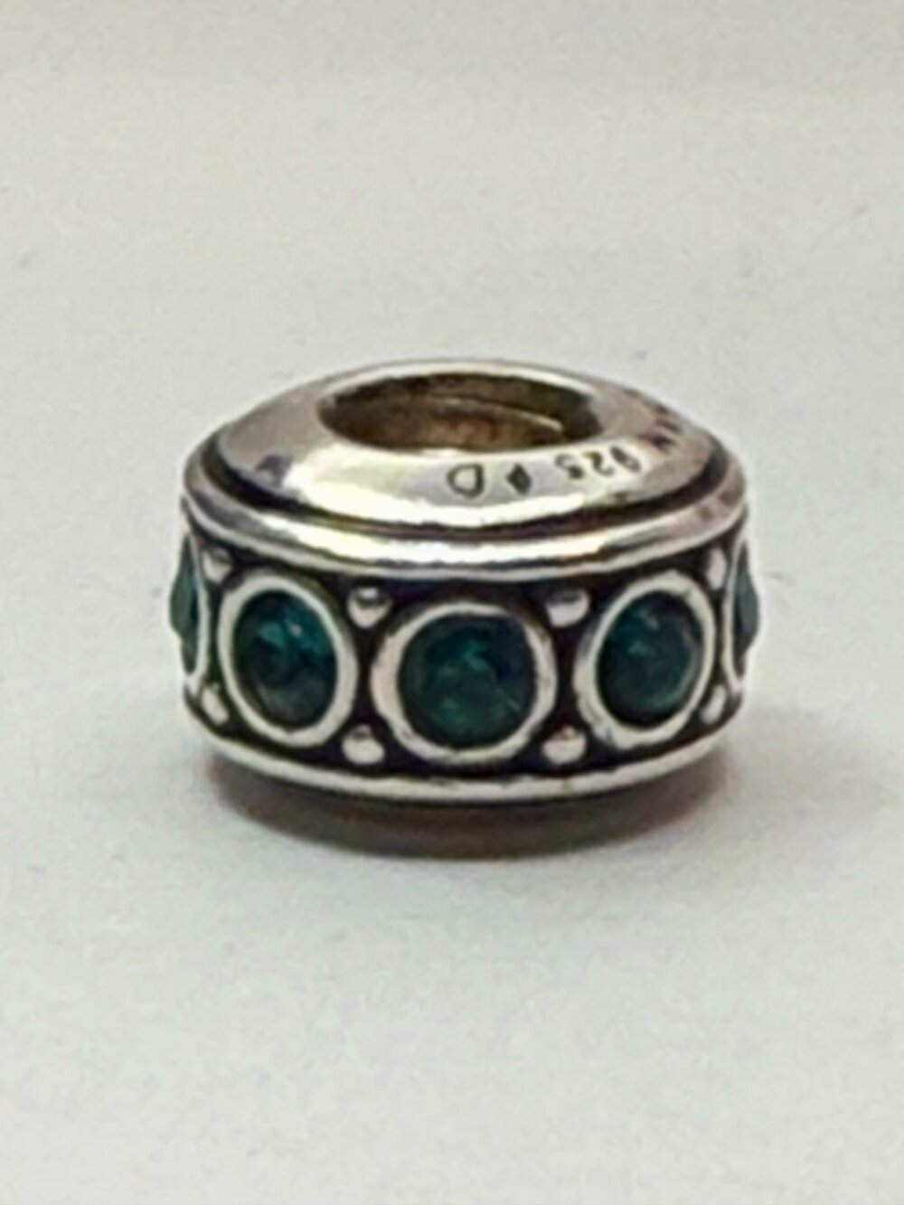 Chamilia Sterling Silver Teal Green Crystal Spacer Charm Threaded Retired